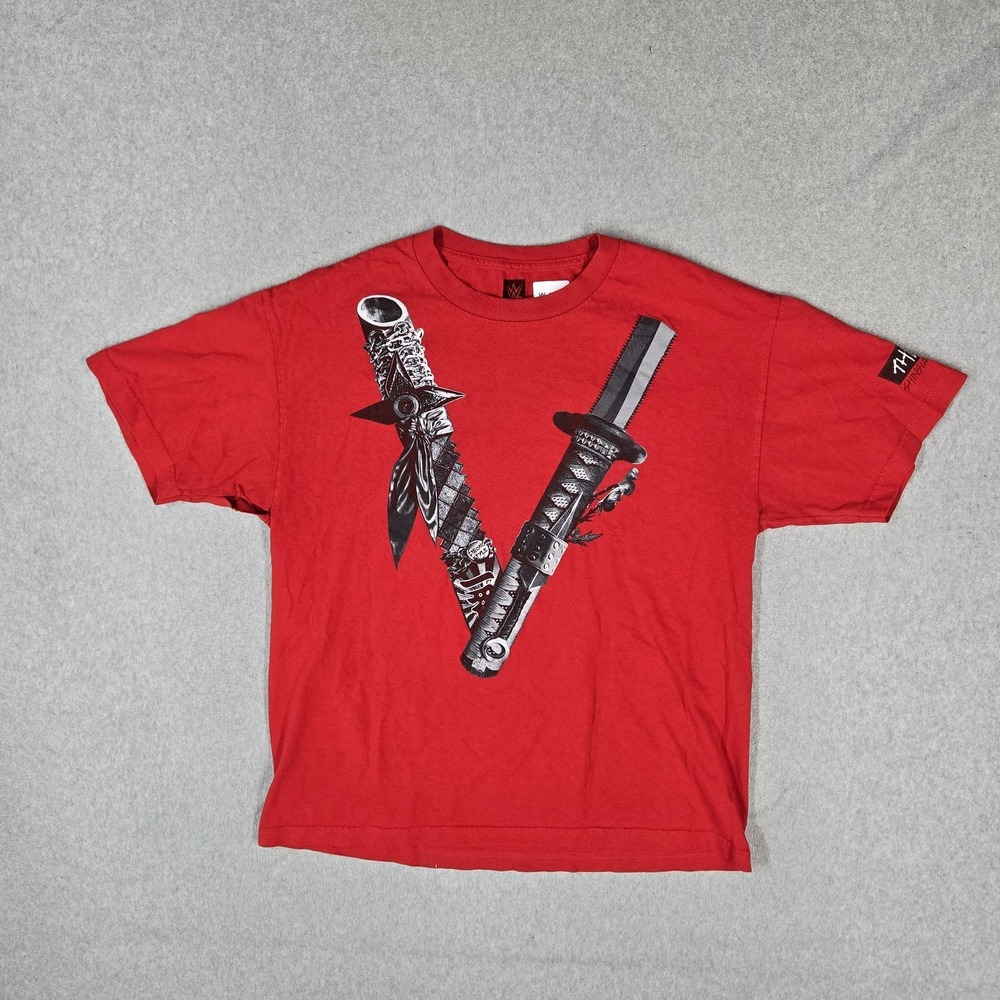 WWE Authentic Men Shirt L Red Shinsuke Nakamura Short Sleeve READ